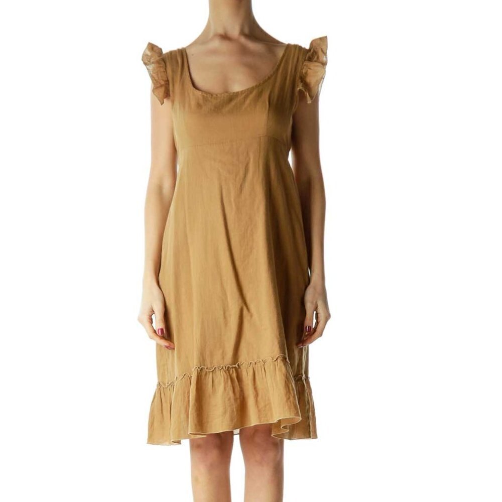 Corey Lynn Calter Brown Ruffled Cap Sleeve Day Dress